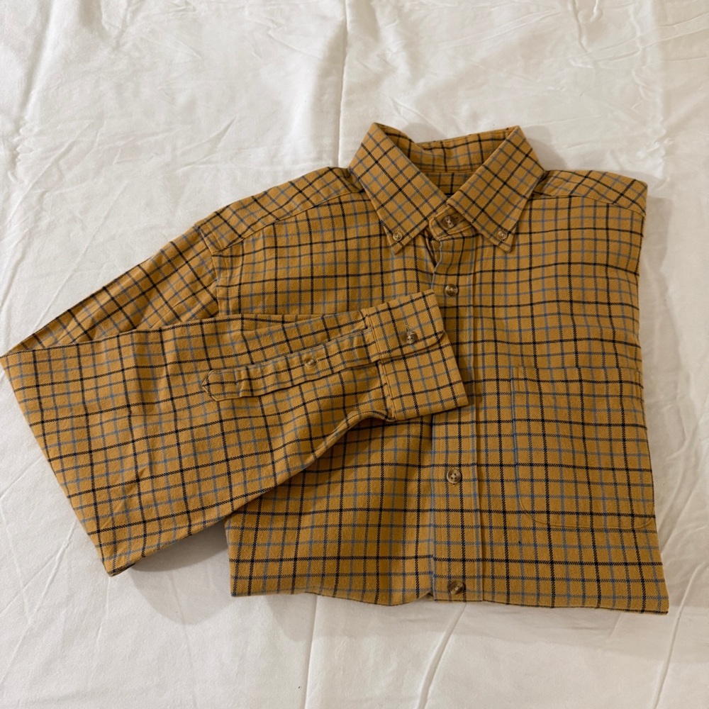 Vineyard Vines Men's Flannel Button Down Shirt - Golden Yellow w/ blue check